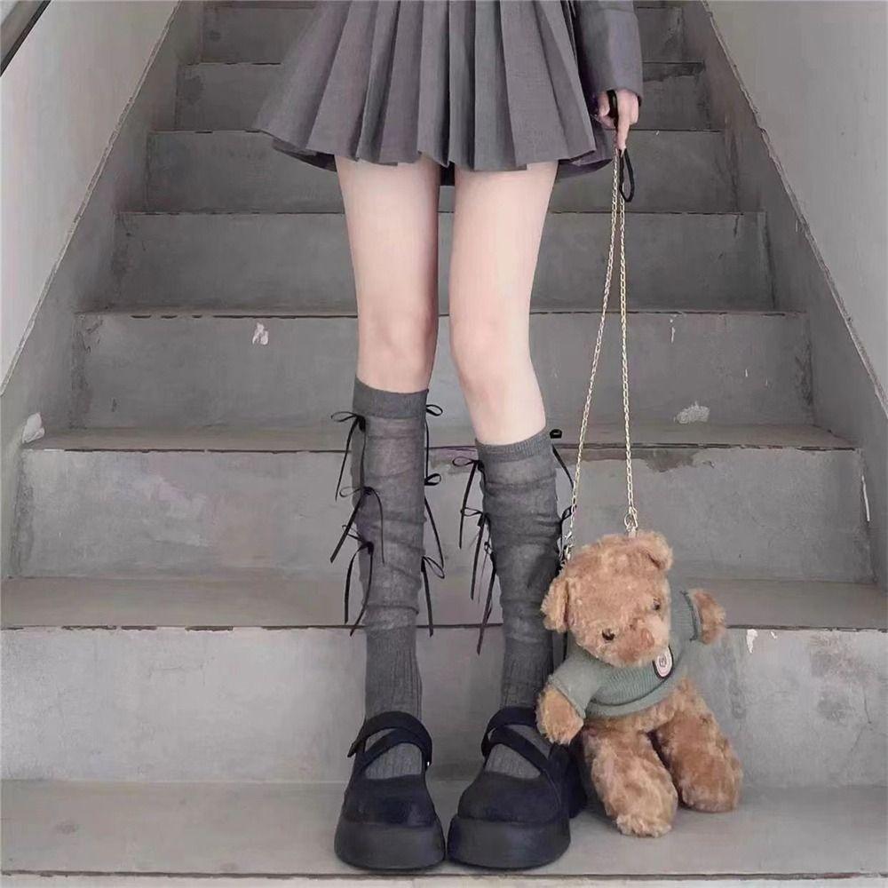 1 пара чулок JK с бантом, прозрачные чулки до бедра, длинные носки в стиле Лолиты для женщин и девочек
