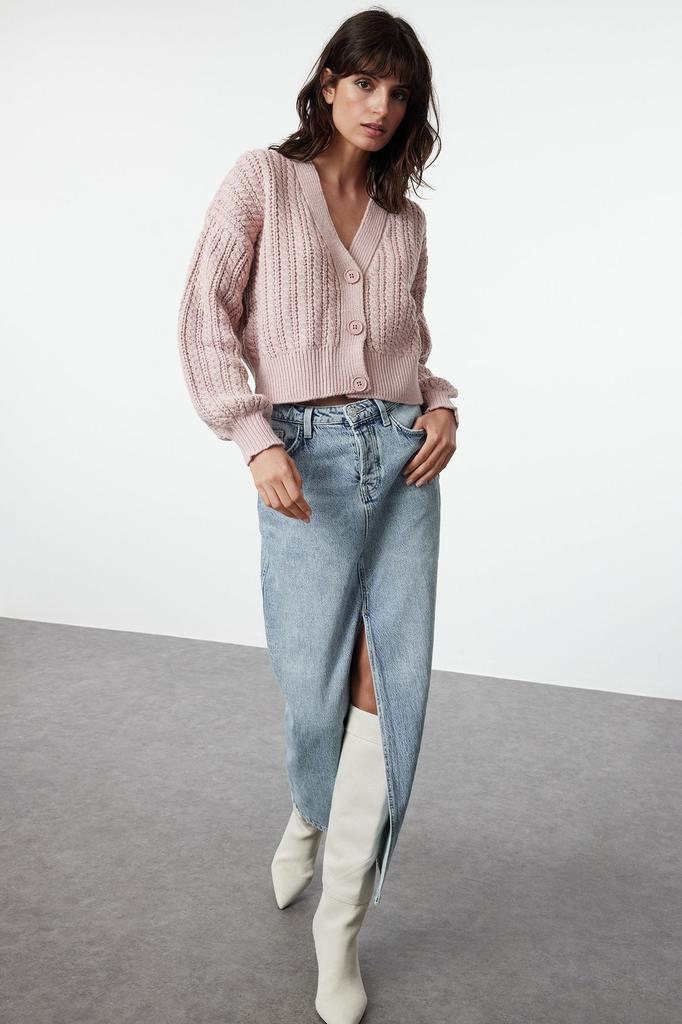 Женский элегантный кардиган, укороченный пудровый кардиган из мягкого текстурированного трикотажа