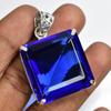 Lab Created Blue Sapphire 99Ct Square 925 Starling Silver Certified Gems Pendant MY.PD-99-NS