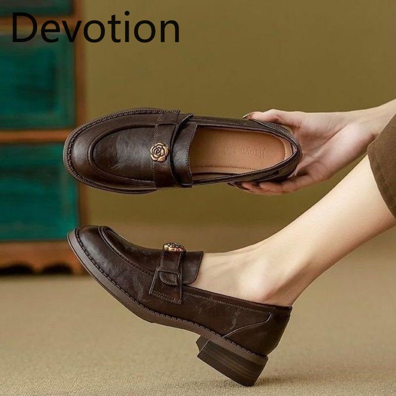 Туфли из мягкой кожи - Новые модные ретро-стиль туфли на низком каблуке Devotion