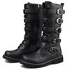Men's Leather Motorcycle Boots Mid-calf Boots Gothic Belt Rock Punk Shoes Outdoor Black Casual Boot Winter Large Size Men Boots