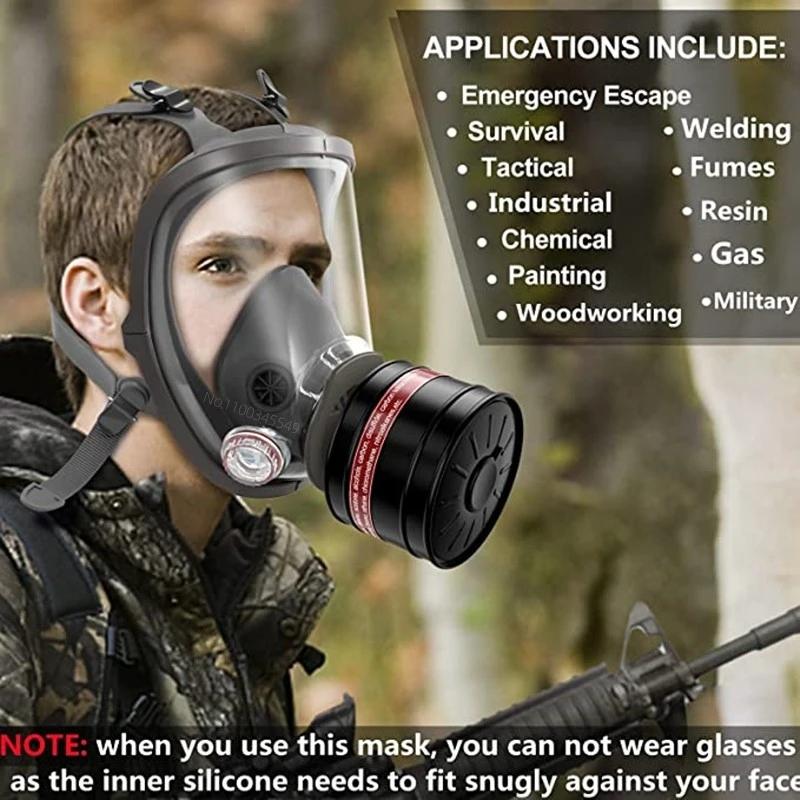 Full Face Respirator - Mask with 40 Mm Gas Filter Canister for Industrial Gases, Chemical, Polishing, Welding, Spraying Gas Mask