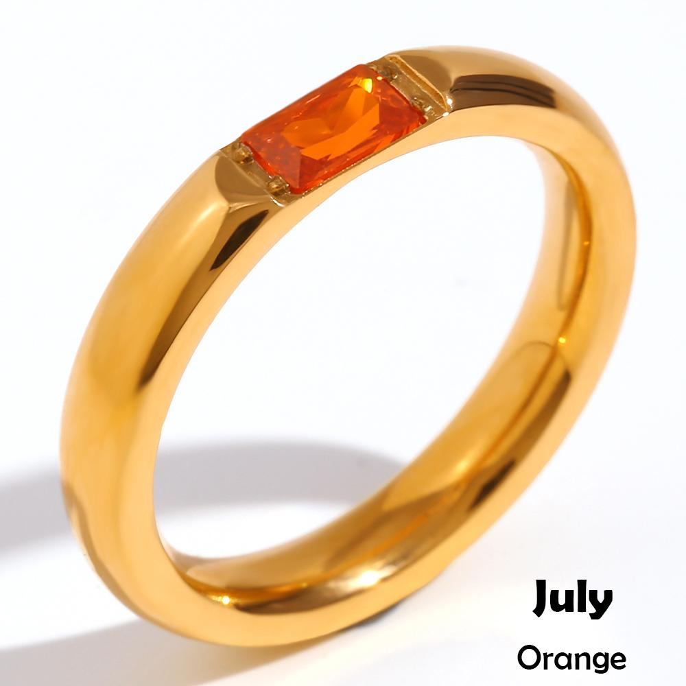 E.B.belle Кольцо с натуральными камнями по знаку зодиака, 18K позолота, блестящее, 12 цветов, кольцо из нержавеющей стали с позолотой, цирконий, для женщин
