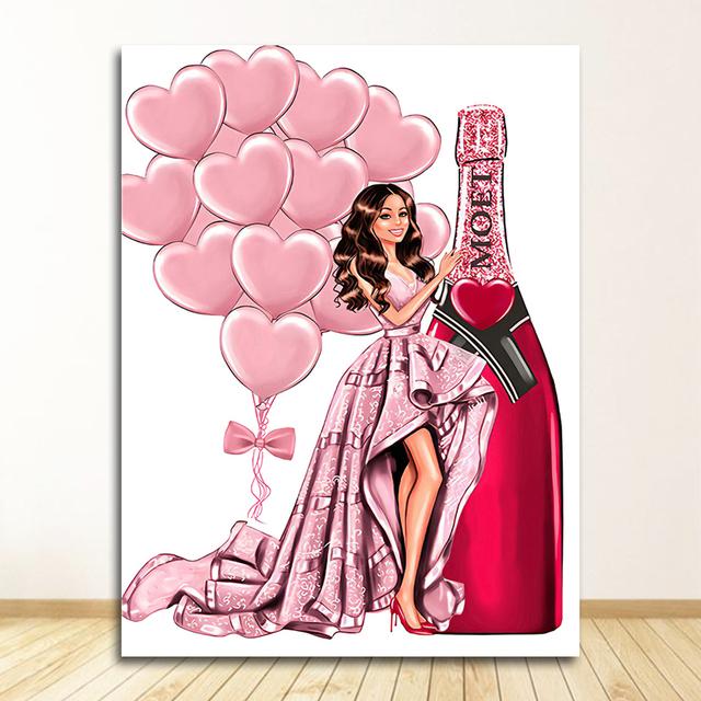 Плакаты и принты, настенные картины для гостиной, модная сумка для девочек, воздушный шар, салон шампанского, настенная живопись с принтом на холсте, скандинавская картина