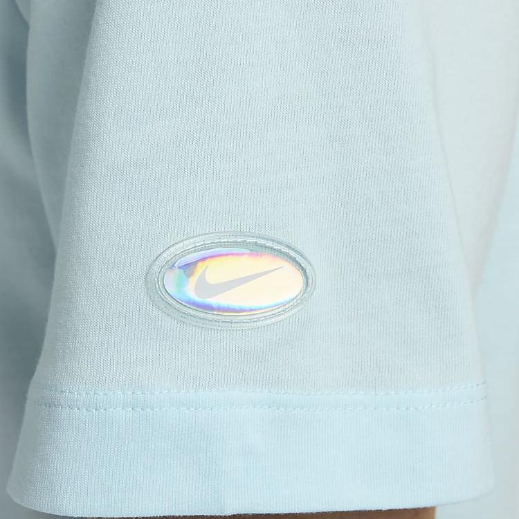 Nike Спортивная одежда с принтом логотипа, дышащая, повседневная спортивная футболка с круглым вырезом и коротким рукавом, мужские футболки, цвет Glacier-Blue FV3746-474