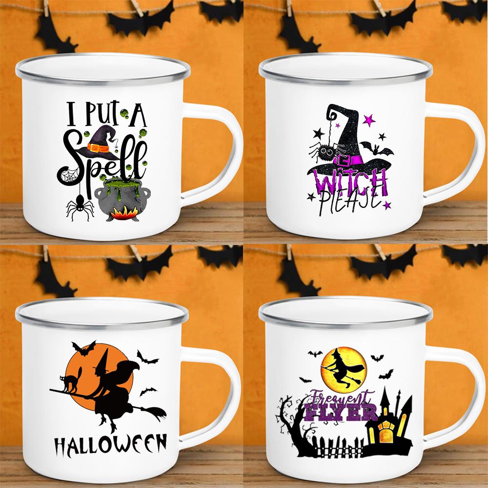 Witch Pumpkin Printing Mug Retro Halloween Enamel Handle Cups Coffee Tea Milk Mugs Party Kitchen Decorate Fun Gift for Children