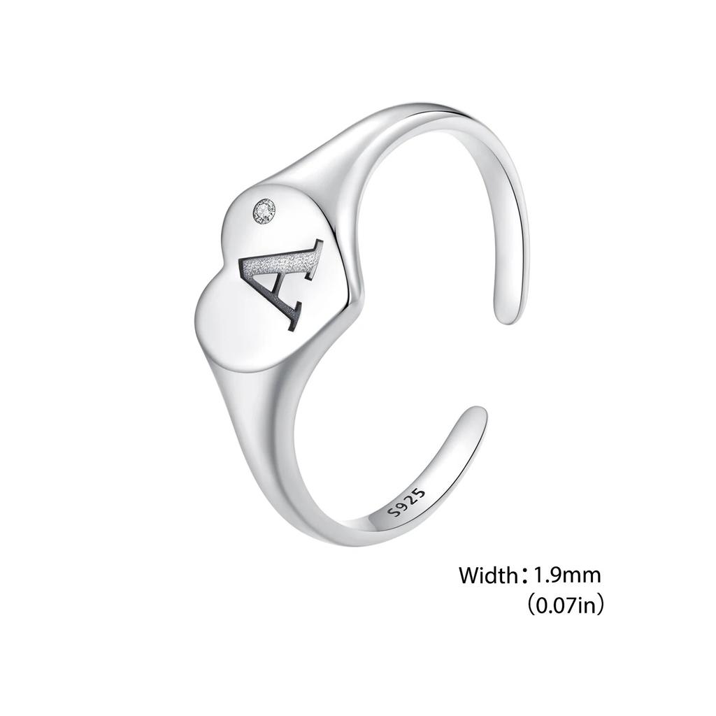 WOSTU Solid 925 Sterling Silver Simple A Letter Opening Ring For Women Personality CZ Engrave Finger Stackable Rings Party Gift