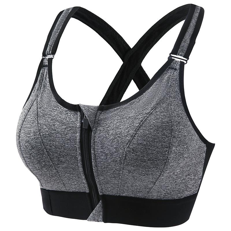 Plus Size Women Adjustable Zip Sports Bra Seamless Yoga Bra Cross Back No Underwire