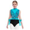Girls Latin Dance Dress Sleeveless Cutout Back Tassels Shiny Sequins Color Block Performance Costume