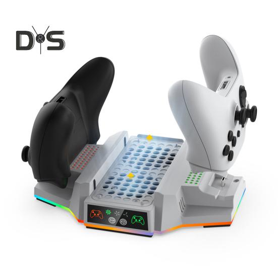 Охлаждающая подставка для игровой консоли с зарядной станцией для двух контроллеров, вертикальная охлаждающая подставка с RGB-подсветкой и портом USB 2.0 для Xbox S