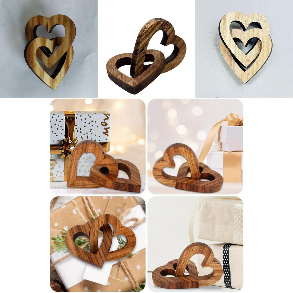 Wooden Intertwined Double Hearts Ornament Memorial Gift Keepsake For Festive Gift