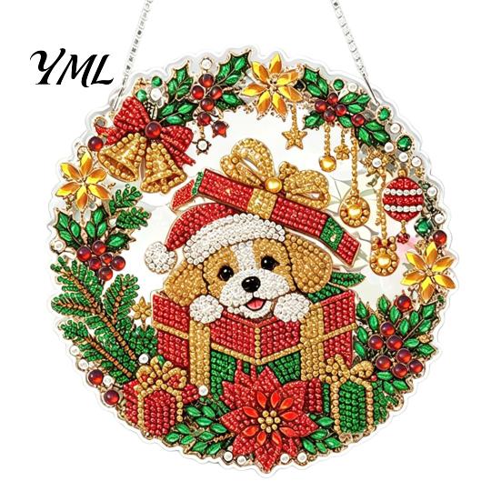 Decorative Xmas Ornament Christmas Rhinestone Painting Suncatcher Kit, DIY Faux Pearl Art Acrylic Set Crafts for Adults Beginner, Hanging