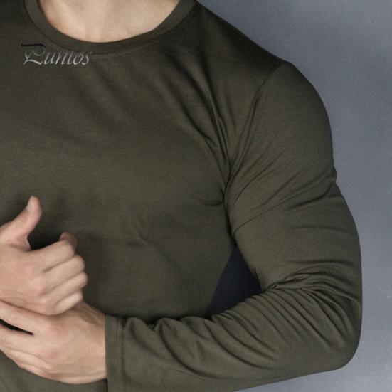 Весна Осень Мужской Топ Круглый Вырез Slim Fit Эластичный Средней Длины Футболка Длинные Рукава Пуловер Толстовка Для Дома Спортивный Тренажерный Зал Уличная Одежда