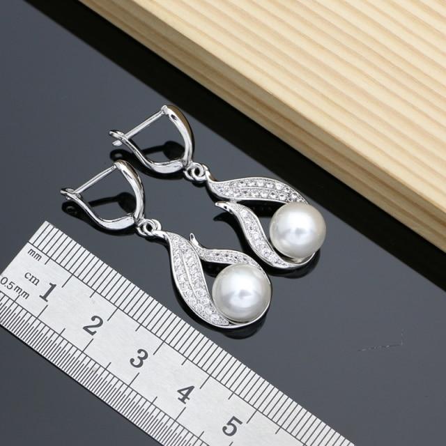 925 Sterling Silver Jewelry Earring Freshwater Pearls White Cz Beads Drop Dangle Earrings For Women Free Gifts Box