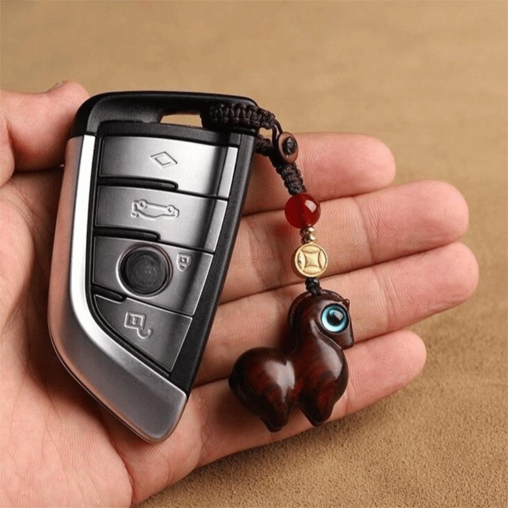 Cartoon Bag Pendant Sandalwood Chinese Style Key Ring Cute Horse Key Chain  Unisex