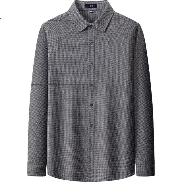 FIRS Wool Brushed Long Sleeve Shirt Men New Thick Casual Business Flannel Cotton Shirt Light Gray 42