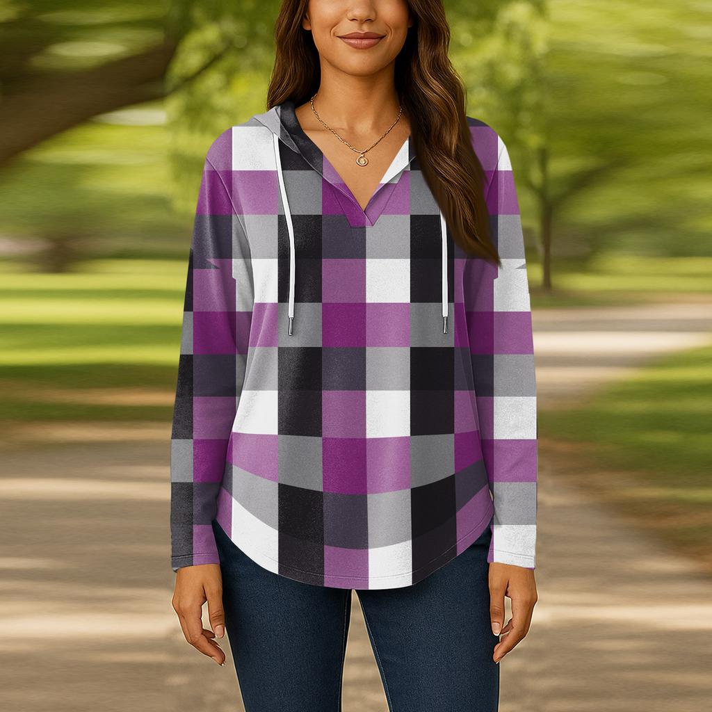 Женские модные толстовки с капюшоном V-образным вырезом с длинным рукавом и цветочным принтом на шнурке, повседневные свободные пуловеры