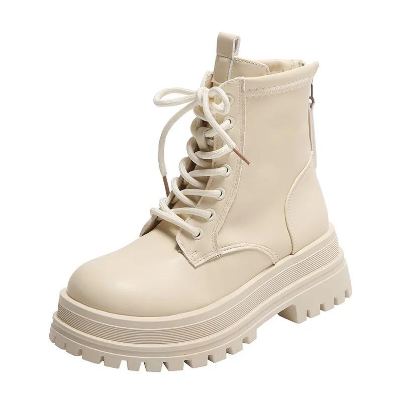 2024New Women's Boots Fashion Outdoor Casual Leather Boot Winter Plush Warm Cotton Boots for Womon Zipper Ankle Boot Botas Mujer