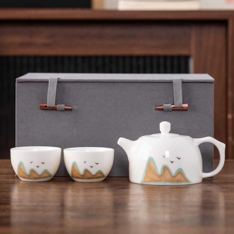 Чайник луч один горшок и две чашки жирный нефрит фарфор легкая роскошь набор для чая кунг-фу чашка Куайкэ высококлассная парчовая коробка подарочная коробка