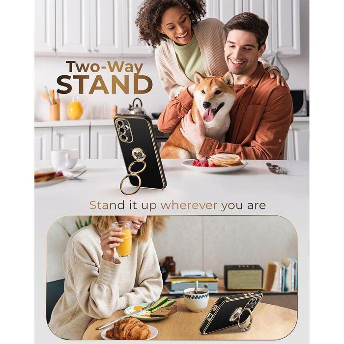 Case for Samsung Galaxy S25 FE, Slim Silicone Protection with Heart Pattern Ring and Lanyard - Black