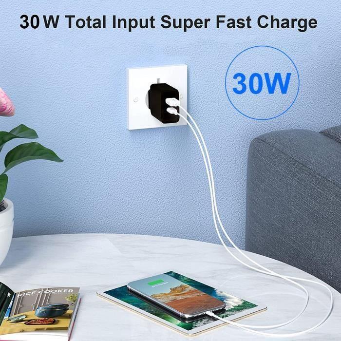 Chargeur 30W - Xiaomi - PD20W+QC3.0 - 2 Ports - Câble USB-C 1m - Noir