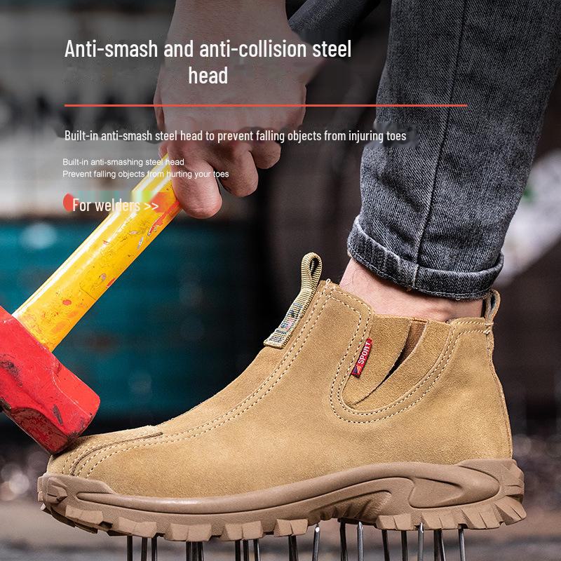 "Steel-Toe Breathable Anti-Scalding Cowhide Work Shoes: Comfortable, Wear-Resistant, and Puncture-Proof, Meeting National Safety Standards"