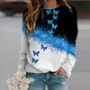 Fall Autumn Women'S Fashion O Neck Long Sleeve T-Shirt Loose Clothes Blue Flowing Sand Butterfly Print T Shirt For Girls Street