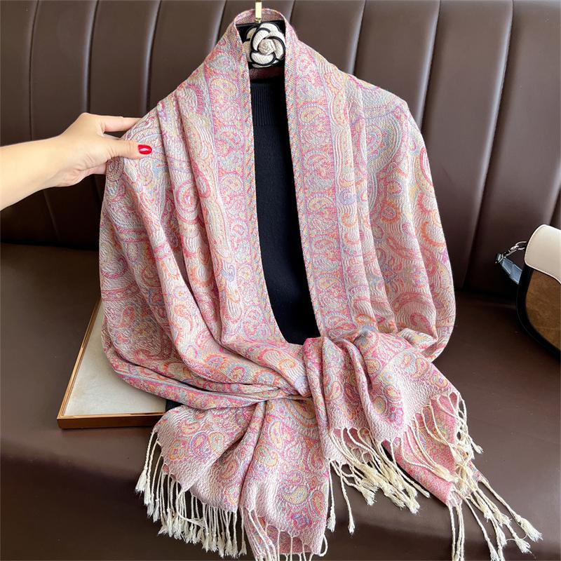 Autumn Scarf Women Pashmina Shawls Jacquard Cashmere Blanket Warm Thick Stoles for Lady Outdoor Paisley Religion Bufanda Scarf
