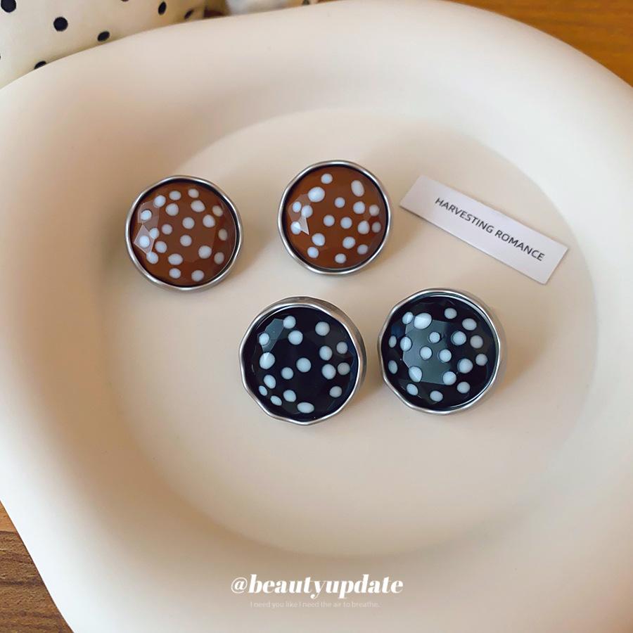 Silver Needle Retro Metal Glass Polka Dot Round Geometric Stud Earrings, Niche High-end Simple Medieval Earrings for Women
