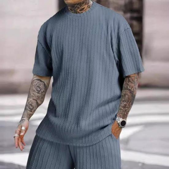 2 шт./компл. Мужской спортивный костюм Футболка с коротким рукавом и круглым вырезом Эластичная талия Широкие штанины