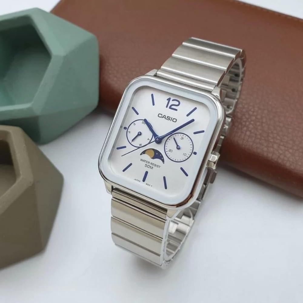 Casio Часы белые серебристые классические мужские - MTP-M305D-7AVDF циферблат, ремешок, серебристый,