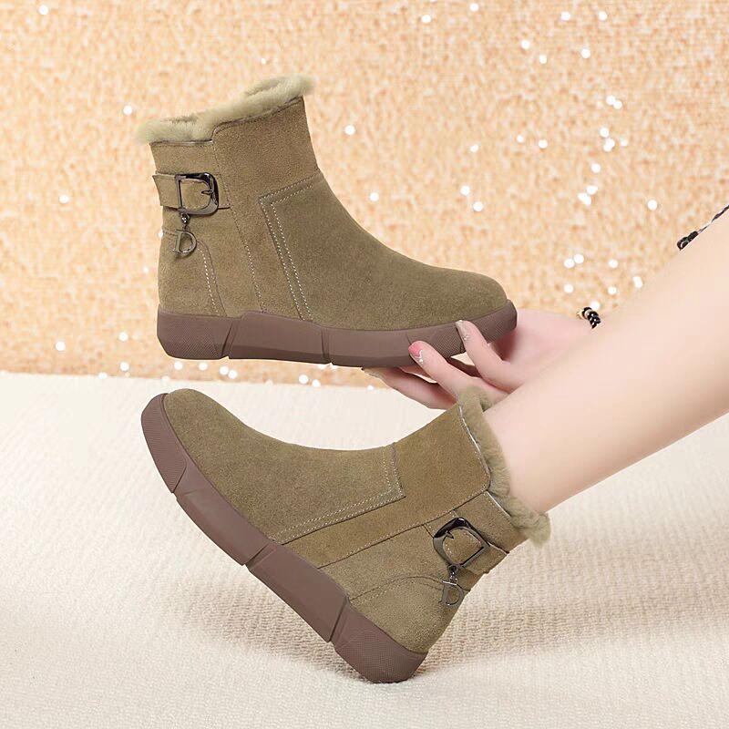 Frosted Leather Popular Snow Boots Women's 2025 New Winter Velvet Warm Thickened Women's Shoes Fur Integrated Cotton Shoes