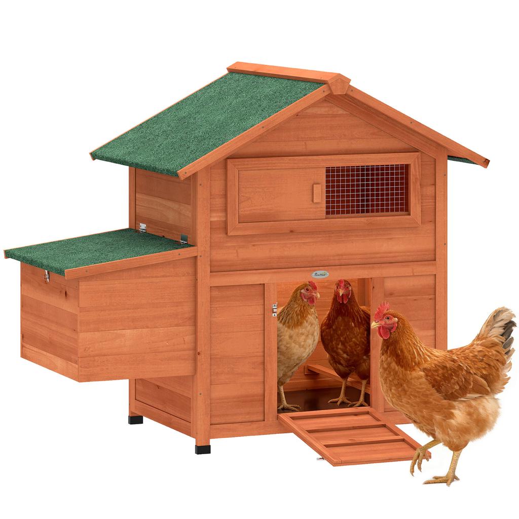 Wooden Chicken Coop with Nest, Waterproof Roof, Removable Tray, 2 Perches, Ramp, Window, for 2 Chickens, Ducks, Orange