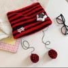 Japanese Style Cat Ear Beanie Hat Star Striped Print Knitting Hat Autumn Winter Plush Ball Pendant Warm Hat