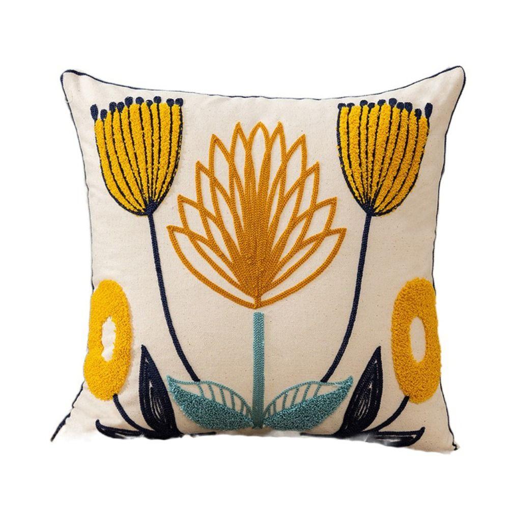 Pastoral Style Flower Pattern Pillowcase Embroidered Flower Cushion Cover Living Room/Office