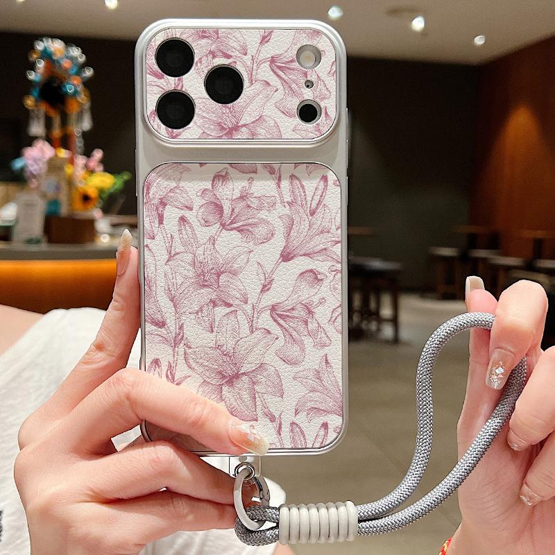 Кожаный чехол-шнурок с цветочным узором для iPhone 18 Pro Max 17 16 15 14 13 Pro Max, Роскошный гибридный чехол из TPU+PU, Противоскользящий, Мягкий чехол для телефона