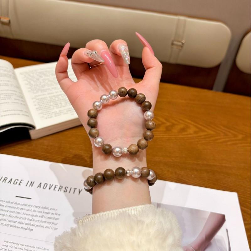 Sandalwood Bead Moonlit Natural Agarwood Beaded Bracelet New Chinese Style Elegant Jewelry Women