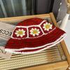 Small fresh hollow flower pot hat ladies thick wool handknitted bucket hat autumn and winter sweet versatile wool hat