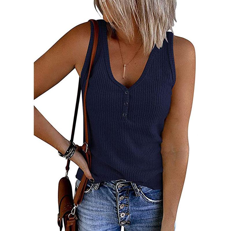 Summer Women's Vest Breasted Knitted Vest Solid Color V-neck Sleeveless Top Female