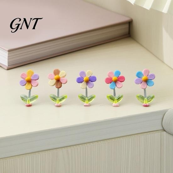 Flower Dashboard Bobblehead 5Pcs Colorful Shaking Car Decor, Resin Rainbow Sunflower Ornament Aesthetic Decor with Non Slip Pad, Cute Wobble Head for