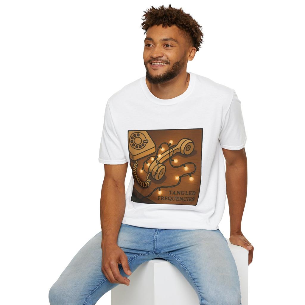 Unisex Softstyle T-Shirt Vintage Phone Christmas Lights Holiday Indie Music