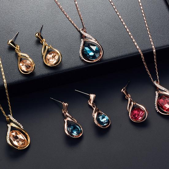 Женщины горный хрусталь овальный искусственный кварц кулон серьги-гвоздики ожерелье комплект ювелирных изделий