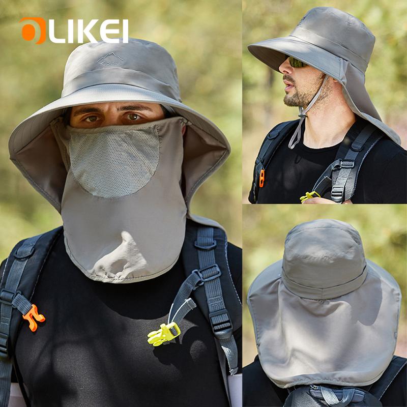 OLIKEI Summer Men's Sun Hat Breathable Quick-drying Fishing Hat Big Brim Sun Protection Face Cover Fisherman Hat Outdoor Travel Cycling Hat