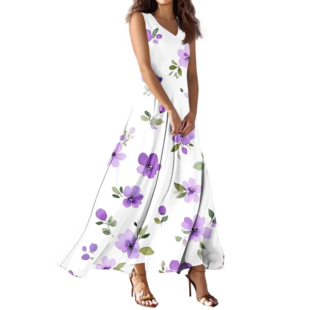 Женское летнее повседневное модное платье с принтом, платье без рукавов с V-образным вырезом