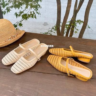 Найди второй волосок! Парижский отпуск~ квадратный носок плетеный толстый каблук сумка голова Мэри Джейн тапочки женские полушлепки новые сандалии