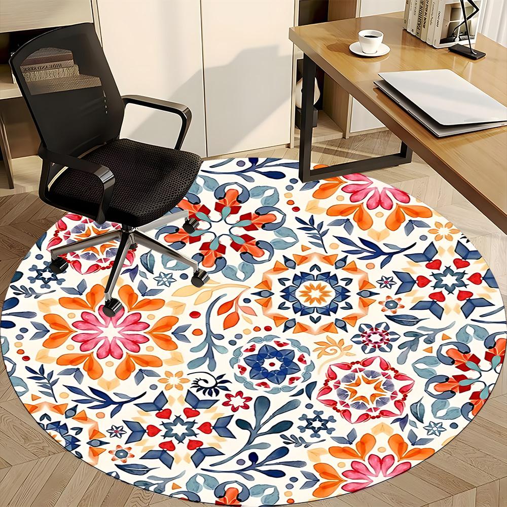 1pc Floral Mandala Pattern Office Round Rug, Non-slip, Soft and Durable Office Rug for Interior Decoration, Perfect for Office, Beautiful Decoration y