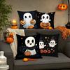 4pcs Halloween Throw Pillow Covers, Warm & Cozy, Black with Ghost & Pumpkin Print, Zippered, Machine Washable