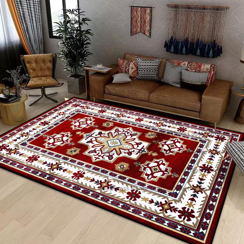 Retro Red Persian Rug Soft Non Slip Washable Carpet For Bedroom Living Room Bathroom Floor Mat