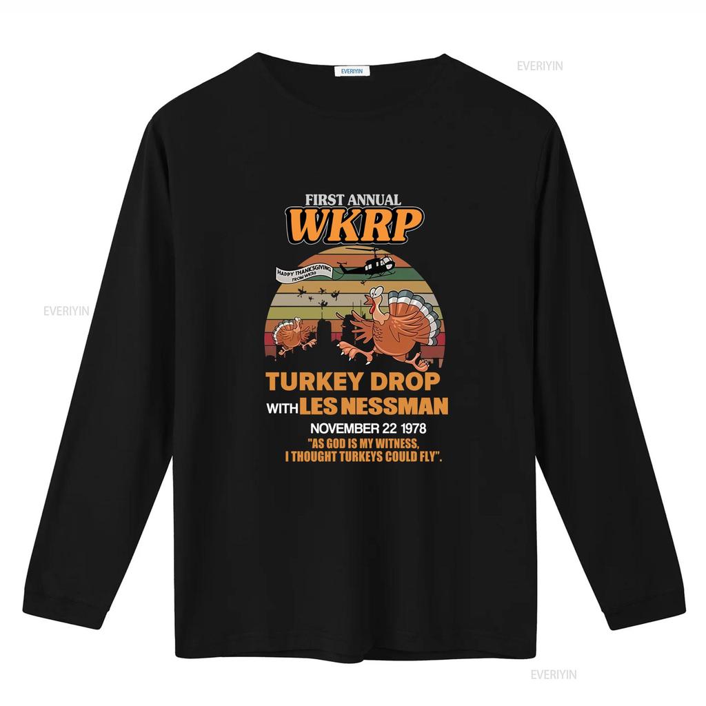 День Благодарения Винтажный Стиль Смешная Первая Ежегодная WKRP Turkey Drop Лес Нессман Футболка винтажная Стиранный Топ Для Повседневной Носки Повседневный