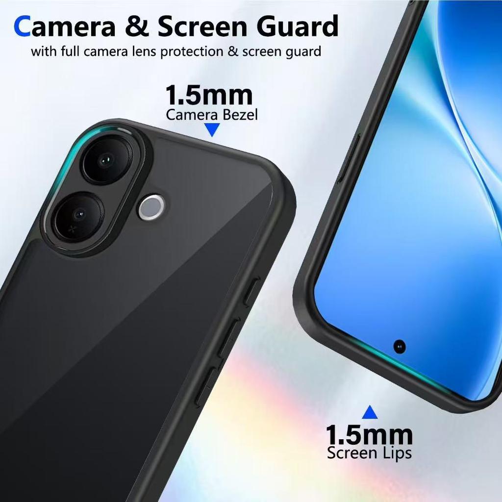 Совместим с VIVO V60lite и OPPO A6 PRO, Матовый Прозрачный Черный Противоударный Чехол